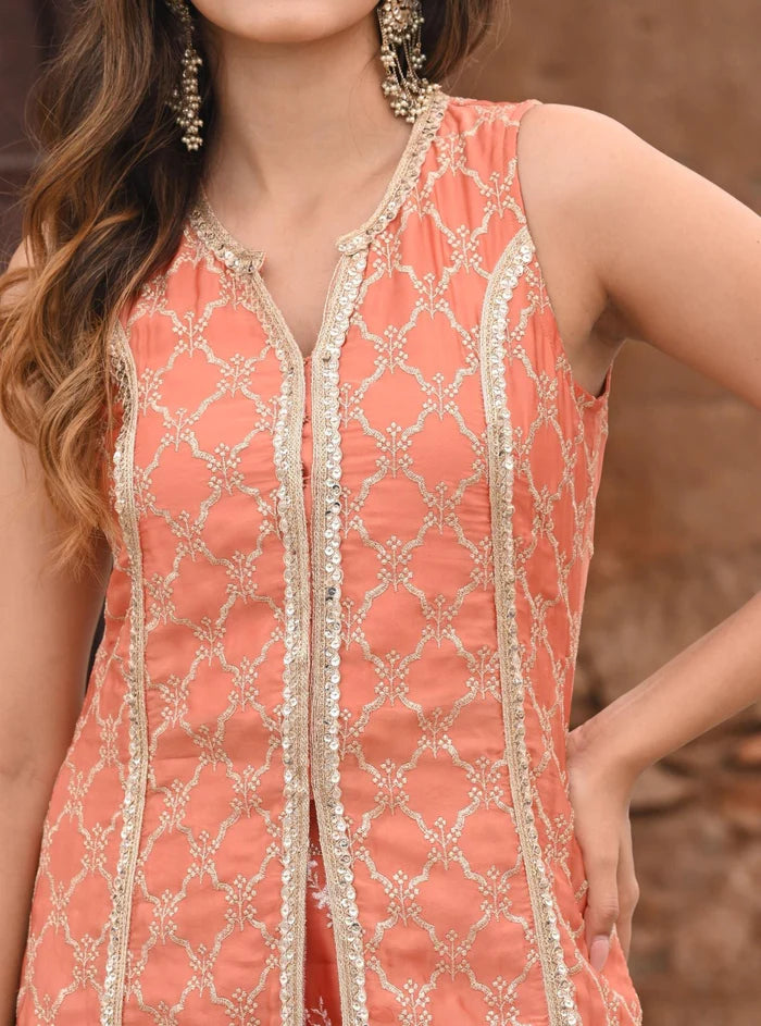 Mulmul Organza Satin Ainah Burnt Orange Kurta With Sharara 4 Mulmul Organza Satin Ainah Burnt Orange Kurta With Sharara - Image 4