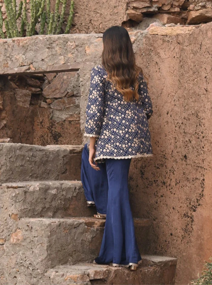 Mulmul Organza Satin Afreen Navy Top With Sharara 5 Mulmul Organza Satin Afreen Navy Top With Sharara - Image 5