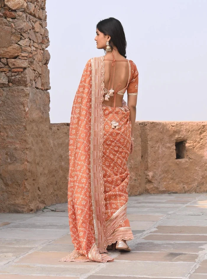 Mulmul Luxe Tissue Mehram Burnt Orange Saree 6 Mulmul Luxe Tissue Mehram Burnt Orange Saree - Image 6