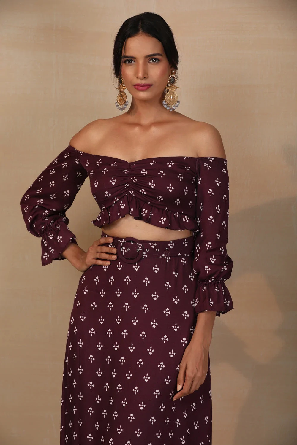 Purple Printed Crop Top And Skirt Set 3 Purple Printed Crop Top And Skirt Set - Image 3