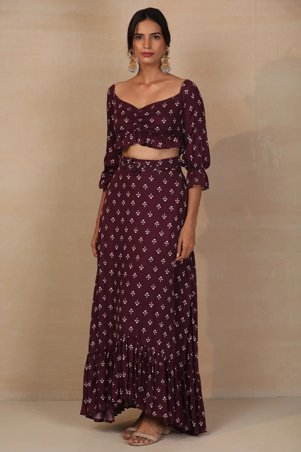 Purple Printed Crop Top And Skirt Set 1 Purple Printed Crop Top And Skirt Set
