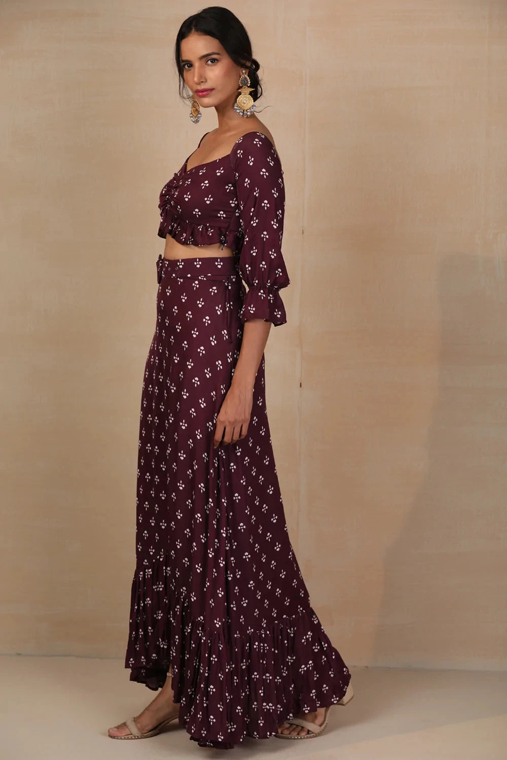 Purple Printed Crop Top And Skirt Set 4 Purple Printed Crop Top And Skirt Set - Image 4