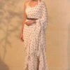 White Georgette Printed Ruffle Saree With Blouse