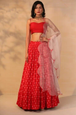 Red Printed Skirt Set