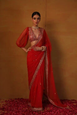 Orange Net Saree