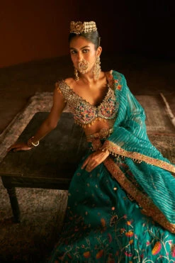Teal Green Zari Woven Paithani Lehenga 8 Teal Green Zari Woven Paithani Lehenga -Lillys Clothing Shop 1SToctrobet20239477