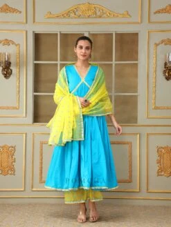 Saadgi Blue Mirror Work Anarkali Set