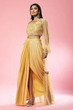 Golden Net Hand Embroidered Cape Set