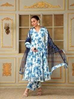 Saadgi Blue Lilly Anarkali Set
