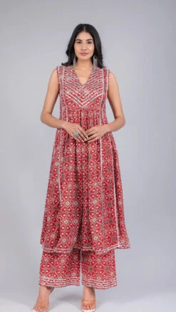 Vanya Red Cotton Anarkali Set