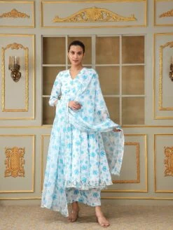 Saadgi Blue Phool Anarkali Set