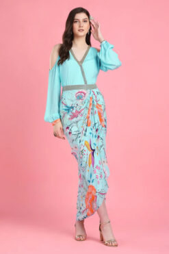 Aqua Drape Skirt Set