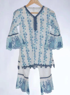 Mulmul Cotton Bess White Kurta With Bess White Pant