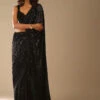 Black Ready Pleated Saree Embellished In Sequins And A Sleeveless Velvet Blouse With A Front Cut Out -Lillys Clothing Shop 1 d4b771c9 ac51 4920 a6e4 eed112f4f373