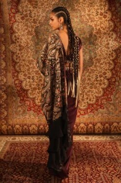 Wine Satin Pre-draped Saree With Blouse -Lillys Clothing Shop 2 0840162001680083061