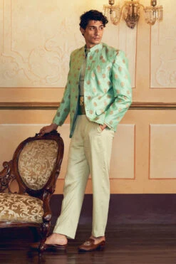 Mint Green Jacquard Banarasi Men's Jacket -Lillys Clothing Shop 200 ecf11c37 7980 4235 96d2 65e92945656e