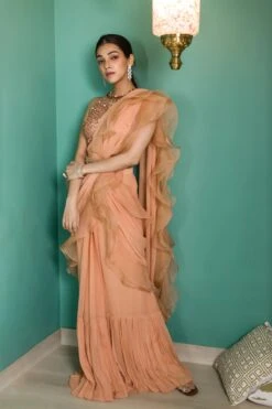 Rose Gold Tonal Embroidered Pre Draped Ruffle Saree -Lillys Clothing Shop 215A0017 1200x1800 68d87964 fc8f 48d7 beed 08caf2887d91