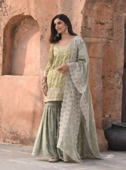 Mulmul Luxe Tissue Heer Sage Green Kurta With Mulmul Organza Satin Heer Sage Green Garara -Lillys Clothing Shop 21 700x eb7454b8 7521 418b 9862 6ecbcbdfc9db