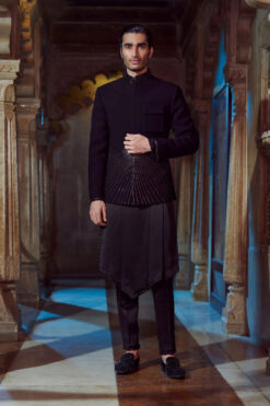 Black V Shaped Kurta Set