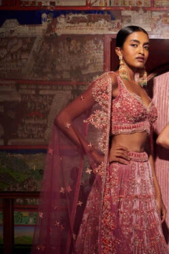 Mauve Embroidered Bridal Lehenga