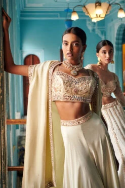 Off White Palazzo Set With Jacket