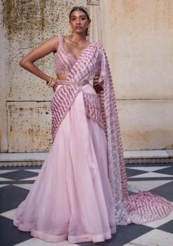 Pink Embroidered Drape Saree