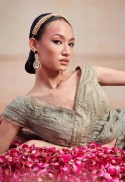 Olive Green Embroidered Layered Lehenga -Lillys Clothing Shop 220804 24 107