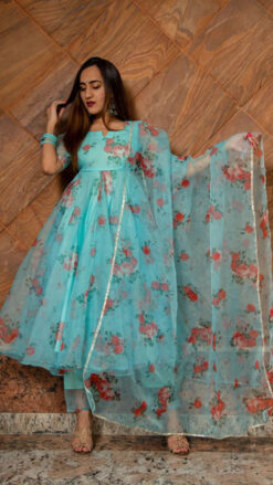 Blue And Red Floral Organza Anarkali Set -Lillys Clothing Shop 22 600x 1c615ae8 44c4 4e05 9c8e 463471cac6ec