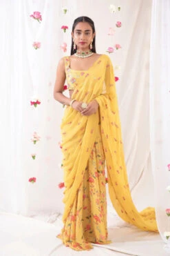 Mustard Stitched Saree
