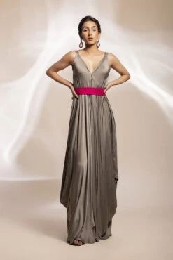 Grey Drape Dress With An Overlay Jacket -Lillys Clothing Shop 2762C044 565D 438F BA21 8047F308B8BC