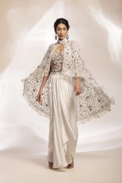 Off White Collared Cape And Corset
