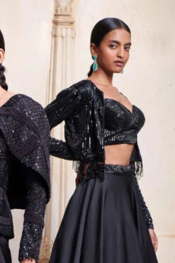 Embroidered Black Sequins Skirt Set
