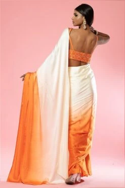Ivory & Orange Ombre Modal Silk Pre-Stitched Saree Set -Lillys Clothing Shop 2 75bef211 82ee 4355 b394 89f60c8f9b0d