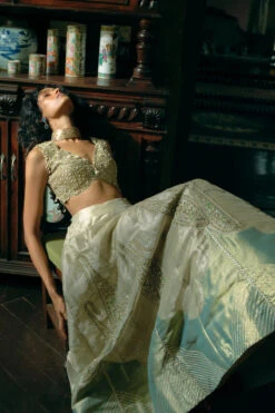 Pearl Gold Silk Zari Tissue Lehnga Set -Lillys Clothing Shop 2 b59134fd 6a1c 4310 bafd cc046b0e82e1