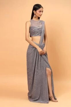 Purple Pre-Draped Saree With Embroidered Blouse -Lillys Clothing Shop 3 14