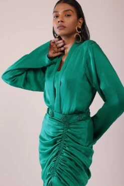 Jade Green Shirt And Skirt Set With Bustier In Satin -Lillys Clothing Shop 30 558c4cc3 9286 45fb 9bd7 39a3f21ee707