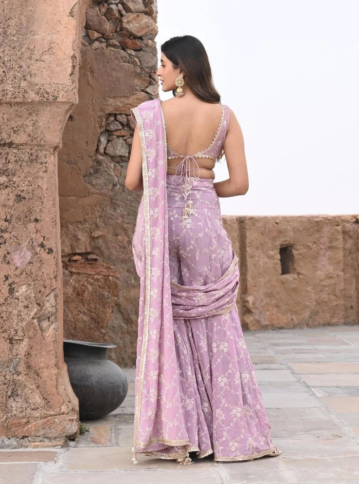 Mulmul Crepe Raahi Lilac Pre-Stitched Saree 5 Mulmul Crepe Raahi Lilac Pre-Stitched Saree - Image 5