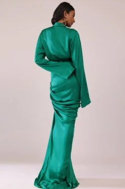 Jade Green Shirt And Skirt Set With Bustier In Satin -Lillys Clothing Shop 31 1