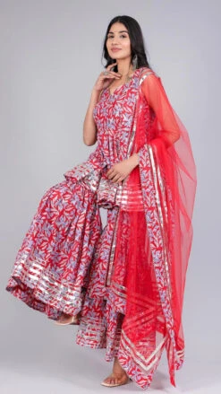 Fiza Red Cotton Sharara Set