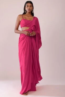 Rani Pink Indo-Western Drape Saree And Blouse Crepe -Lillys Clothing Shop 39 37f9adf6 c735 45f0 ae9b c556407d0514