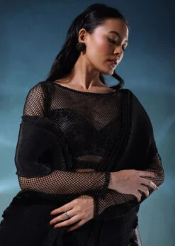 Black Satin Polyester Crush Saree With Mesh Blouse -Lillys Clothing Shop 3 58e56408 7966 4fc8 a055 75ec9d407b08