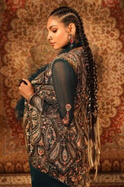 Green Satin Asymmetric Embroidered Jacket Draped Skirt Set -Lillys Clothing Shop 4 0040522001680083063