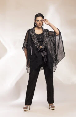 Black Scuba Mesh Kaftan Jacket