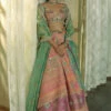 Coral And Firozi Checkered Jacquard Banarsi Lehenga Set -Lillys Clothing Shop 42
