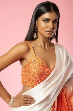 Ivory & Orange Ombre Modal Silk Pre-Stitched Saree Set -Lillys Clothing Shop 4 0bb1af60 5ade 4fed af64 ea36f06efa19