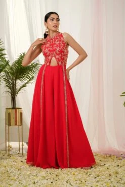 Lyric Striking Red Georgette Handcrafted Kalidar Jumpsuit -Lillys Clothing Shop 4 1024x1024 2x bdd184ba 1282 4ae1 8e14 6d3fa507f84c