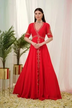 Vermilion Captivating Red Georgette Deep V Neck Kalidar Anarkali -Lillys Clothing Shop 4 1024x1024 2x ee638b96 c005 4a2c 847c a516bca73fbd