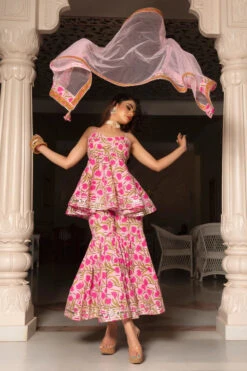 Nazakat Pink Cotton Sharara Set