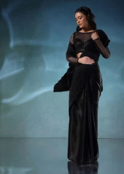 Black Satin Polyester Crush Saree With Mesh Blouse -Lillys Clothing Shop 4 88c8abfa a47a 4c3f a5b1 8c2a034a7147