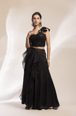 Black Corset With Drape Gharara